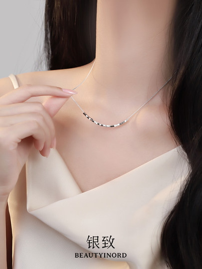 999 Pure Silver Square Pendant Necklace Women's 2025 New High-end Light Luxury Niche Jewelry Clavicle Chain Accessories