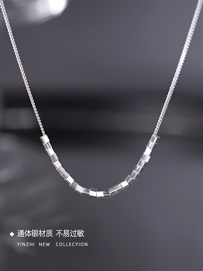 999 Pure Silver Square Necklace Women's 2025 New High-end Light Luxury Niche Clavicle Chain Atmosphere Accessories
