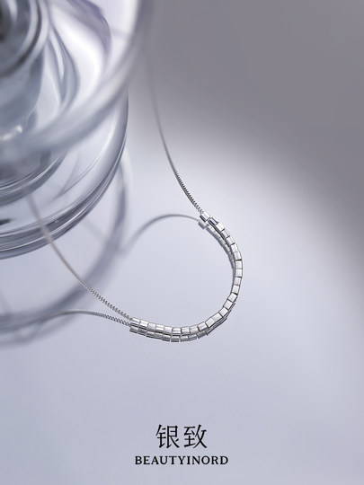 999 Pure Silver Square Pendant Necklace Women's 2025 New High-end Light Luxury Niche Jewelry Clavicle Chain Accessories