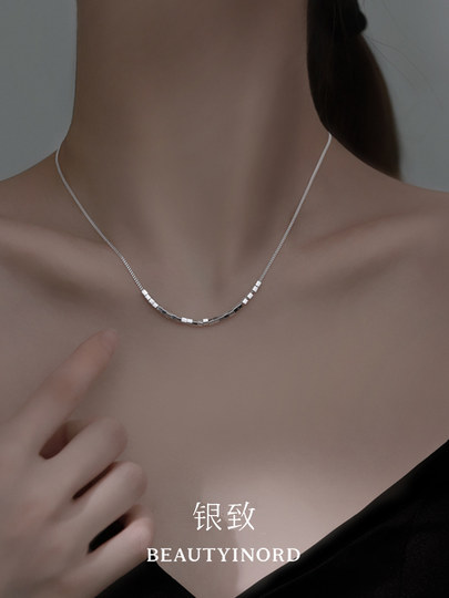 999 Pure Silver Square Necklace Women's 2025 New High-end Light Luxury Niche Clavicle Chain Atmosphere Accessories
