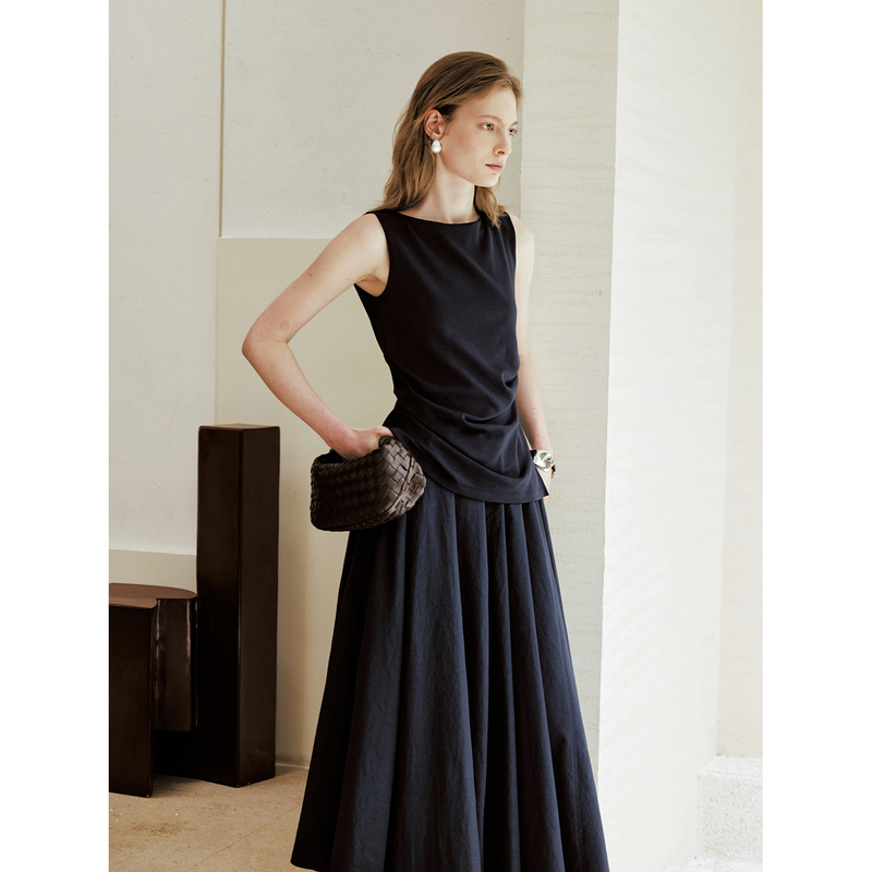 Openroles/Texture Variation Pure Cotton Patchwork Elegant Sleeveless High-End Mid-Length Dress for Women Openroles/Texture Variation Pure Cotton Patchwork Elegant Sleeveless High-End Mid-Length Dress for Women