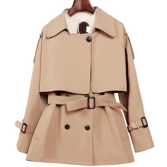 Short windbreaker women's new top small British style khaki coat spring and autumn temperament coat casual all-match