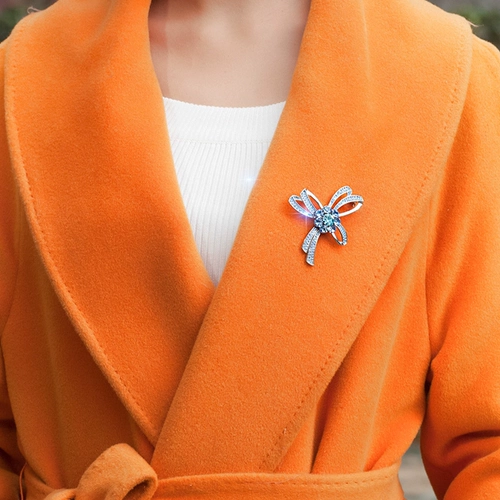 Качественная элегантная синяя высококлассная универсальная брошь с бантиком на лацкан