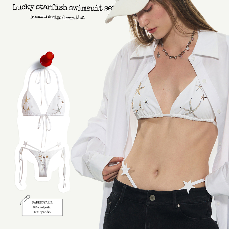 Thelight New Bikini Two-Piece Set Starfish Rhinestone Underwear Beach Vacation Hot Spring Swimsuit