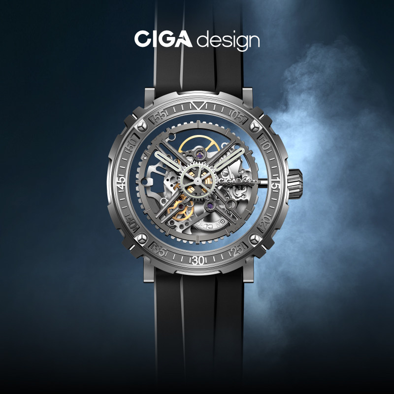 CIGA design XIJIA Механические часы серии M Magician Hollow Мужские часы с полым корпусом 1 Часы с 3 корпусами из титанового сплава