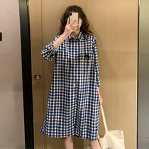 Touch Miss maternity dress Spring and Autumn casual lapel loose mid-length breast-feeding plaid shirt dress