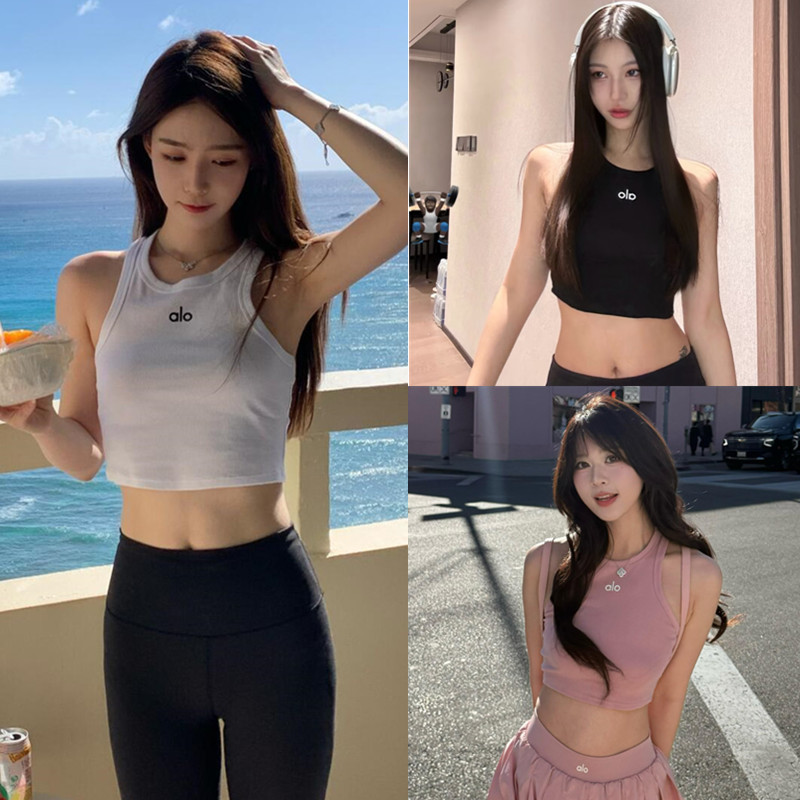 Clearance Sale Alo Pure Cotton Knitted Slim-Fit Short Tank Top with Racerback Design, Slimming Sleeveless Sports Undershirt for Women Clearance Sale Alo Pure Cotton Knitted Slim-Fit Short Tank Top with Racerback Design, Slimming Sleeveless Sports Undershirt for Women