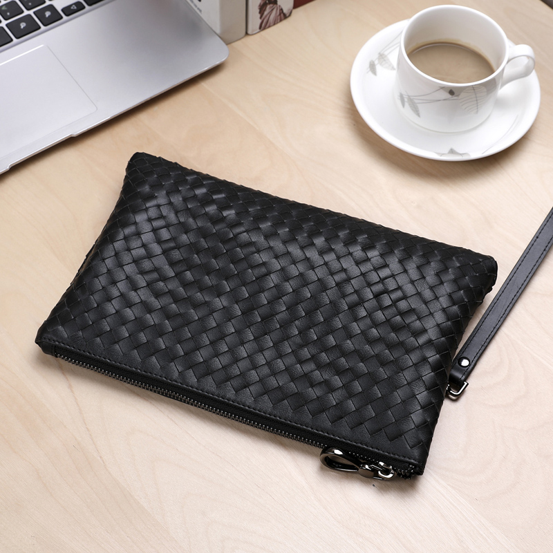 Hong Kong Men's Bag Genuine Leather Clutch Bag Woven Handbag Soft Leather Envelope Bag Business Casual Cowhide Clutch Bag Trendy