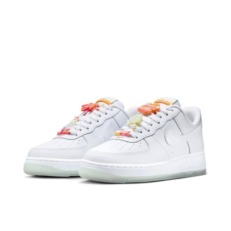 Nike Air Force 1 Lightweight Sneakers for Women in White/Orange I Far Warehouse
