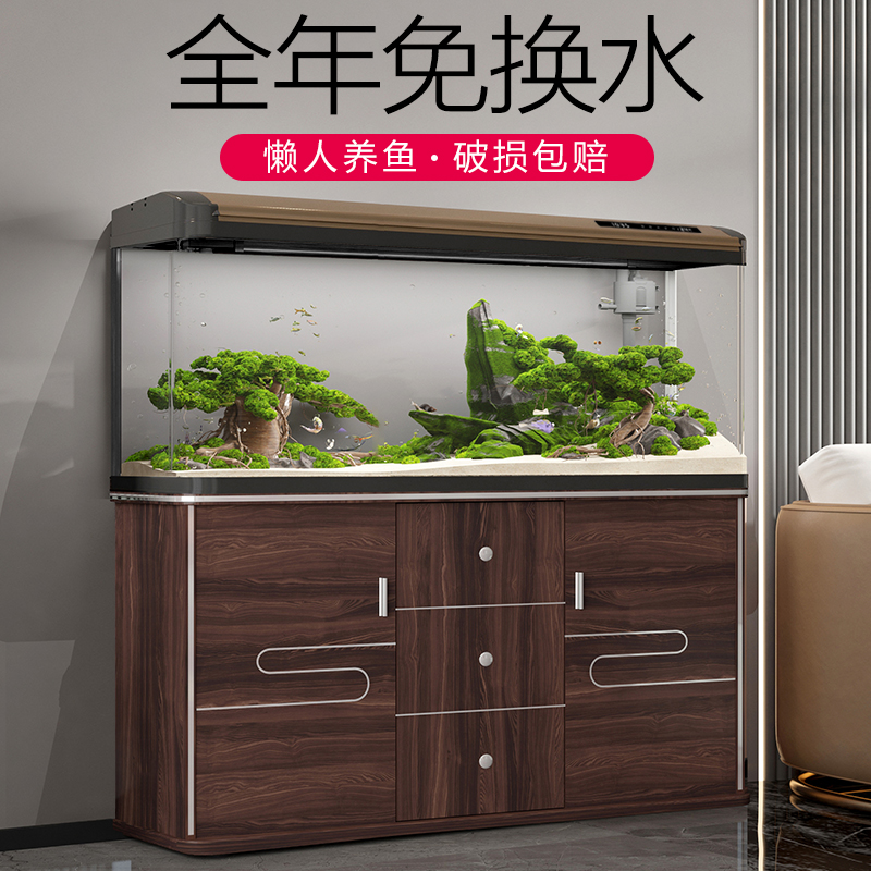 Large small and medium living room fish tank aquarium floor home glass gold fish tank sloth free of change water ecology with bottom cabinet