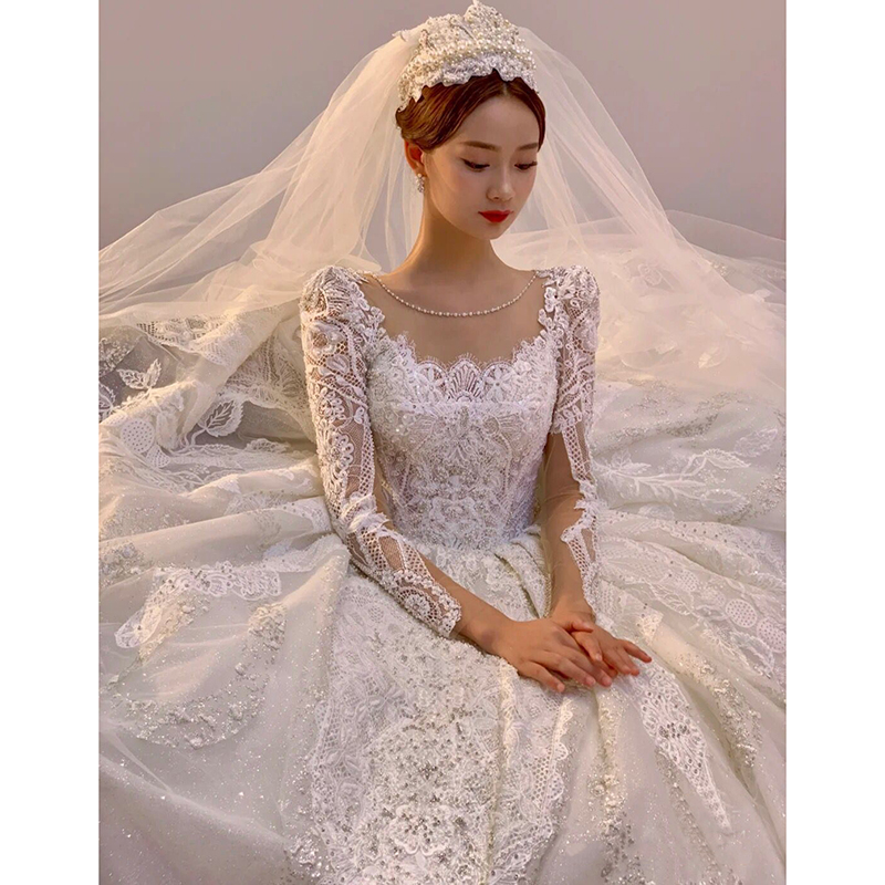 Main wedding dress 2022 New long -sleeved bride pregnant women long -sleeved small soma -tail palace wind winter heavy work luxury Main wedding dress 2022 New long -sleeved bride pregnant women long -sleeved small soma -tail palace wind winter heavy work luxury