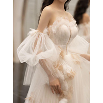 French light wedding dress bride 2024 new one-shoulder small dress fugitive princess skirt forest style outing dress spring