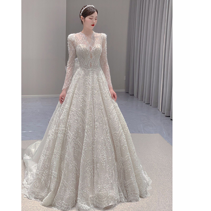 French light wedding dress 2023 new main wedding dress high -quality bride small size retro simple long sleeve girl French light wedding dress 2023 new main wedding dress high -quality bride small size retro simple long sleeve girl
