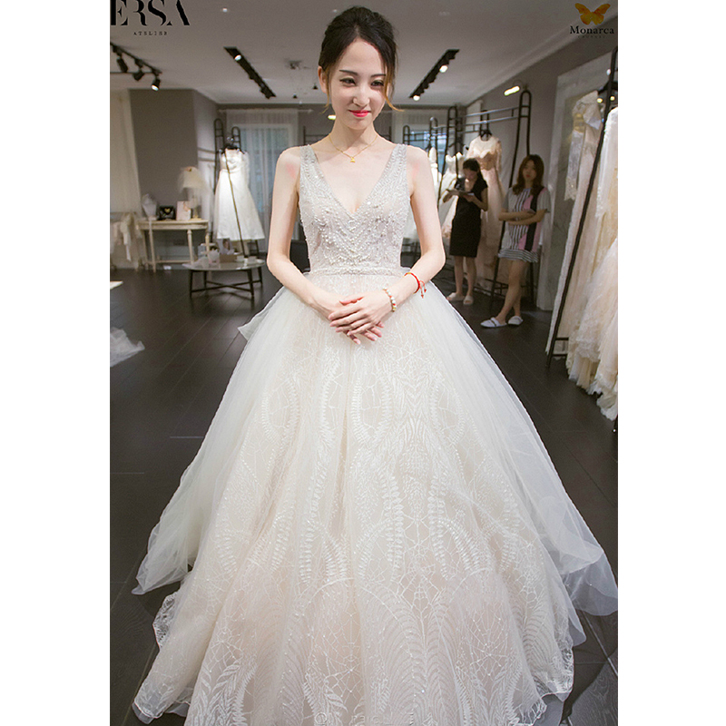 Wedding dress, starry sky, 2021 collection, V-neckline, backless, suitable for teen