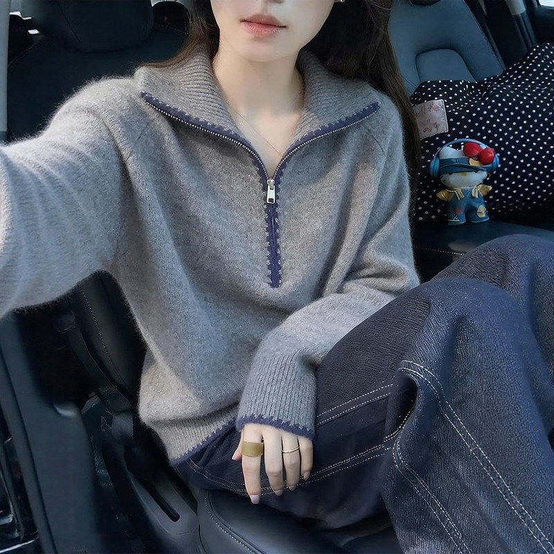 High-End Lazy Style Half-Zip Knit Sweater for Women 2026 Autumn and Winter Chanel-Inspired Classy Exquisite Soft and Cozy Base Layer Sweater