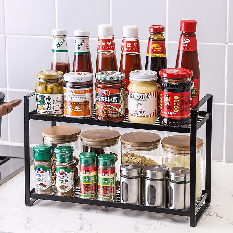 Kitchen Multi-functional seasoning box Sauce Bottle Shelve Table Surface Oil Salt Sauce Vinegar Containing shelf Black storage Seasoning Jar Rack