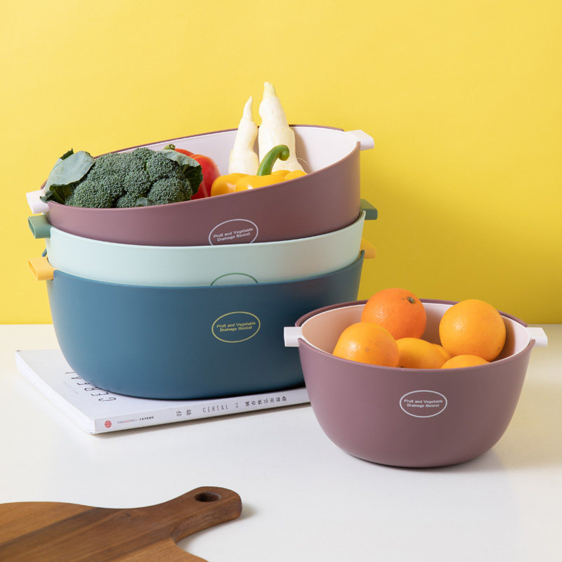 Double-deck wash basket plastic basket basket fruit basket northern European living room household asphalt basket