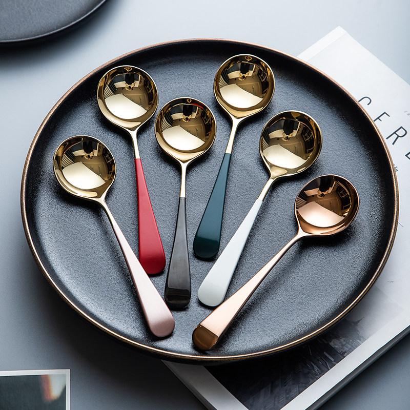 Nordic style round head spoon net red soup spoon creative children's home eating cute stainless steel dessert spoon spoon