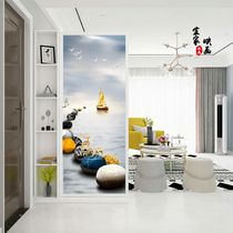 New Chinese art glass screen partition background wall shoe cabinet wine cabinet frosted light transparent double-sided entrance glass