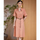 Fashionable Commuting Short Sleeve Shirt Dress Women's 2024 Summer Intellectual Elegant OL Lace-Up Mid-Length Skirt