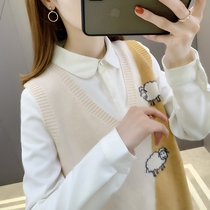 Waistcoat Womens Spring Autumn Vest Knit Outwear 2021 New Lady Kan Shoulder Sweater V Collar Loose Waistcoat