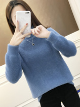 Turtleneck sweater womens 2020 new autumn and winter thickened warm imitation mink velvet pullover loose outside wear foreign-style base shirt