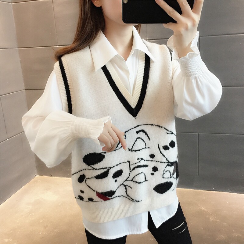 V-collar knitting shirt female spring and autumn loose outside the academy wind sweater small vest superimposed sleeveless tops