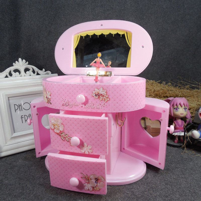 Barbie Music Box Rotating Dancing Girl Music Box Creative Jewelry Storage Box Makeup Mirror Birthday Gift