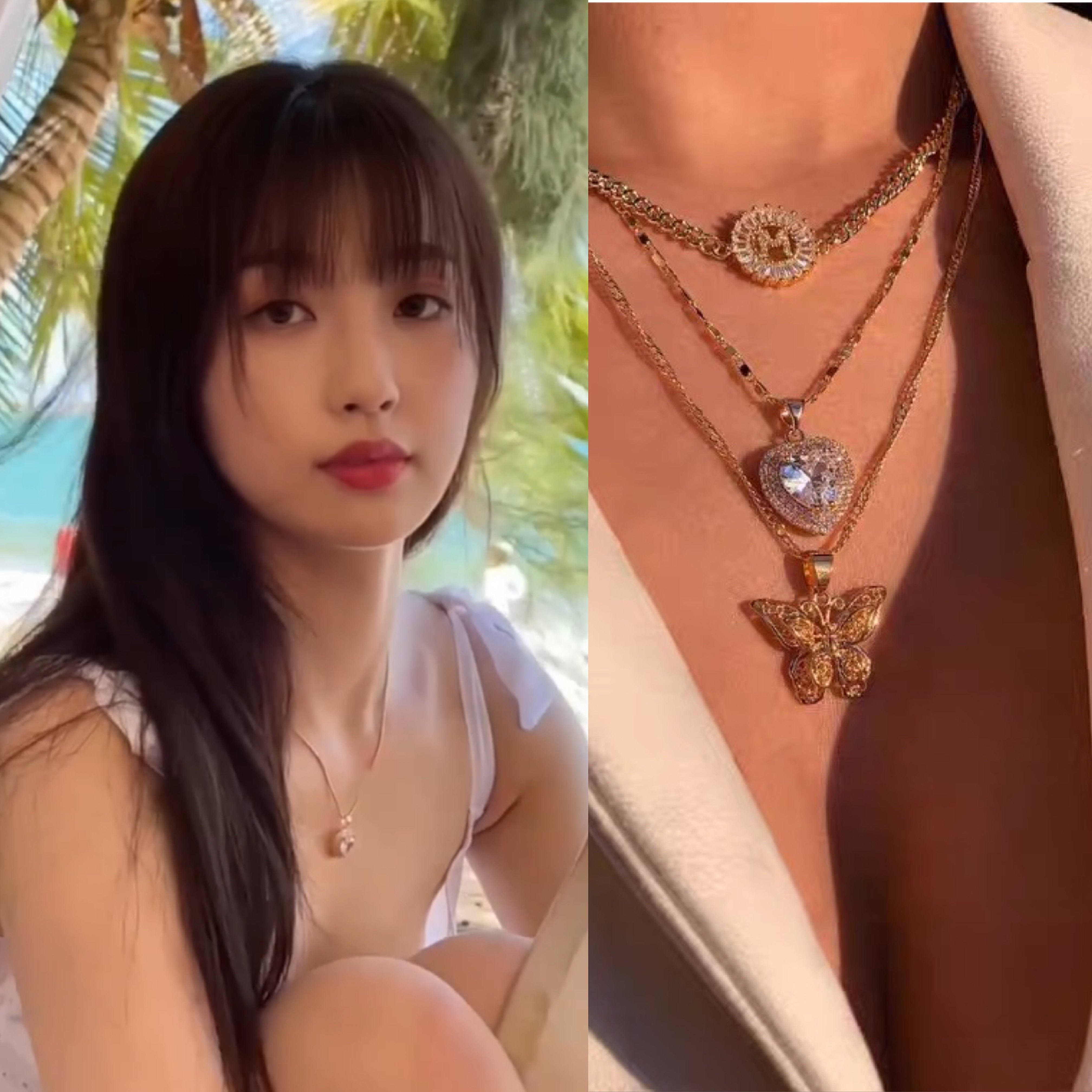 American generation Yu Shuxin love flash diamond custom letter hollow butterfly three fashionable fine clavicle chain