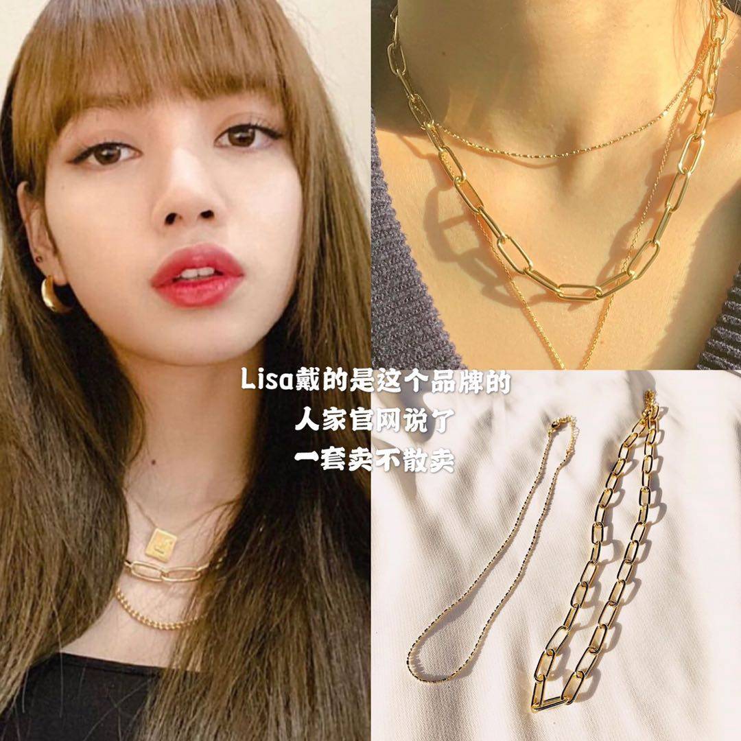 On the way justlover Korea lisa with the same chain chain with superimposed necklace set green you 2 pink ink