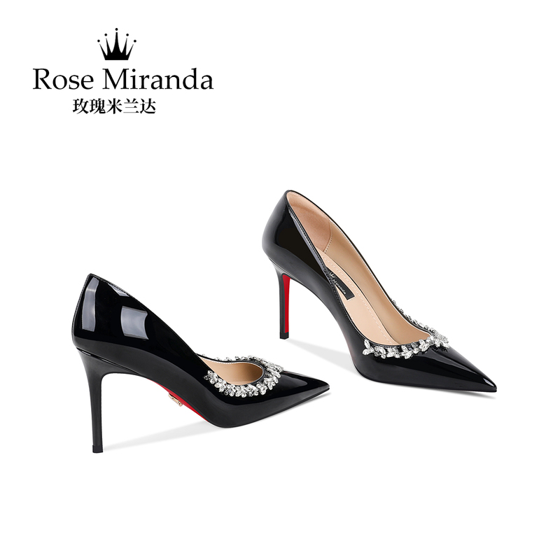 Rose Miranda [Red Sole] High Heels Black Slip-On Versatile Elegant Women's Shoes