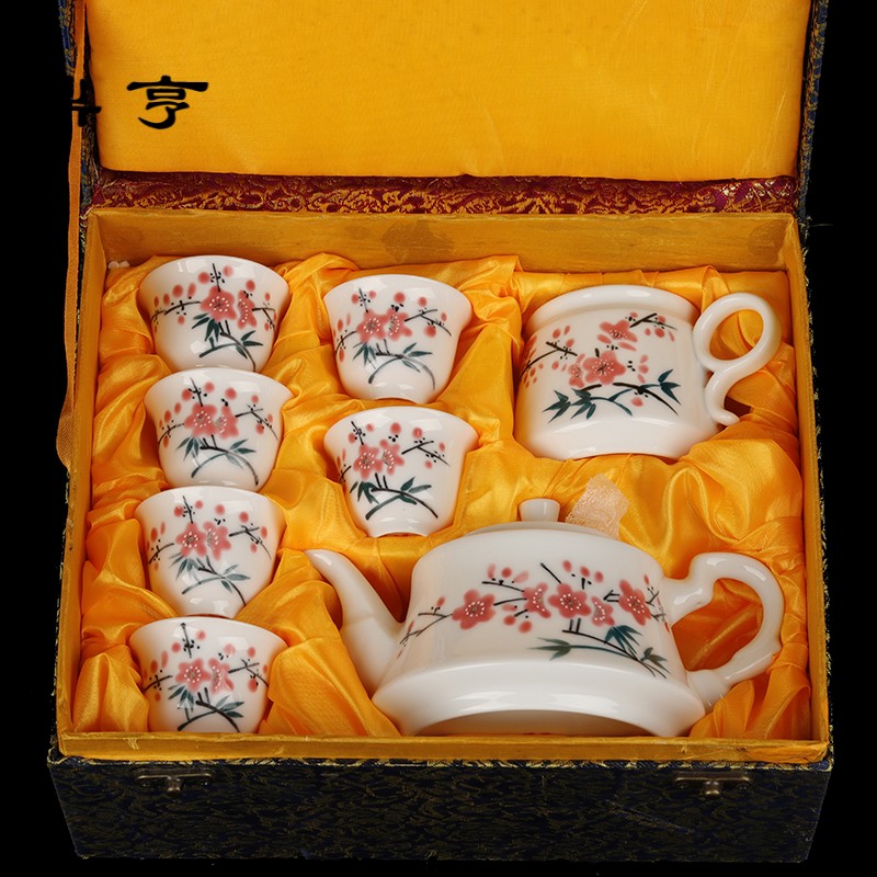 Ding heng retro jingdezhen ceramic institute, 7501 porcelain hand - made water name plum lines 8 head MAO porcelain kung fu tea set