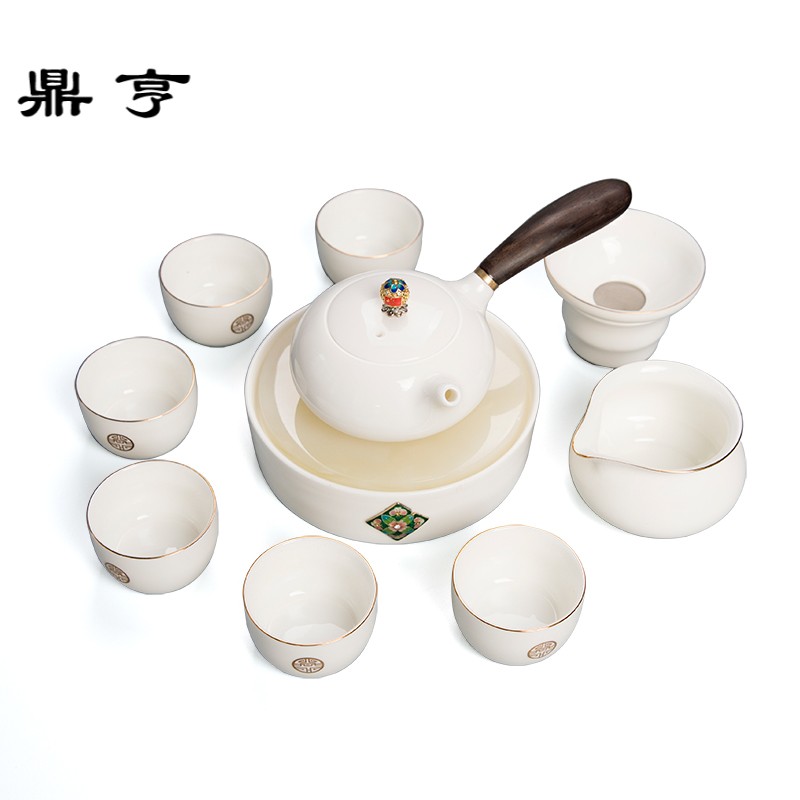 Ding heng dehua suet jade porcelain tea set suit white porcelain household tureen tea cup teapot a complete set of kung fu tea taking