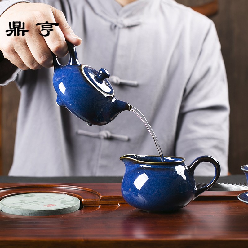 Ding heng tea suit household ceramics up LanCuiYu TuHao glaze of a complete set of kung fu tea tea tray lid bowl