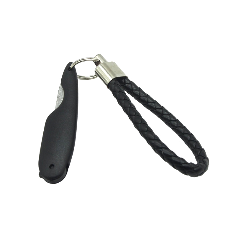 Portable Stainless Steel Black Folding Nail File with Hole Buckle Design for Polishing, Shaping, and Cleaning Nails