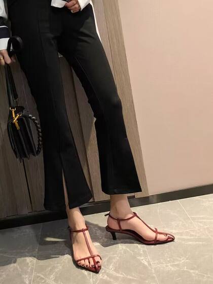 夏季凉鞋女仙女风2025年细带低跟高跟鞋细跟尖头网红百搭罗马女鞋