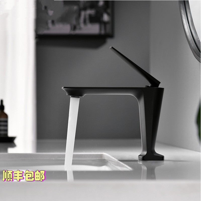 German Nordic full copper black face basin tap Makeup Room Bathroom Table Basin Washbasin hot and cold water Single-hole tap