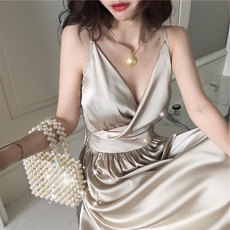 diy编织材料包 2021年夏装新款法式茶歇吊带长裙脚踝森系超仙女遮肚子显瘦连衣裙