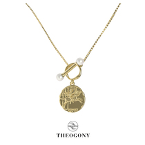 THEOGONY Roman ancient coin series otbutton necklace design sense retro Pearl coin choker