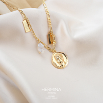 HERMINA ATHENS Hermis figure ancient coin necklace 925 sterling silver multilayer bracelet High sense ins