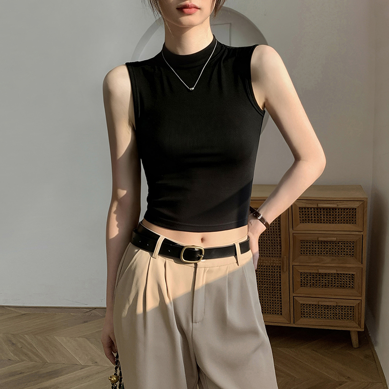 Pure Cotton Short Sleeveless Vest for Women, Summer 2026 New Style, Slim Fit, High-Necked Base Layer, Inner Wear, Tank Top, T-Shirt
