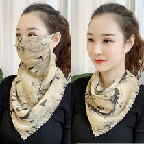 Sunscreen triangle silk scarf neck mask female summer anti-ultraviolet breathable thin mask open riding veil sunshade