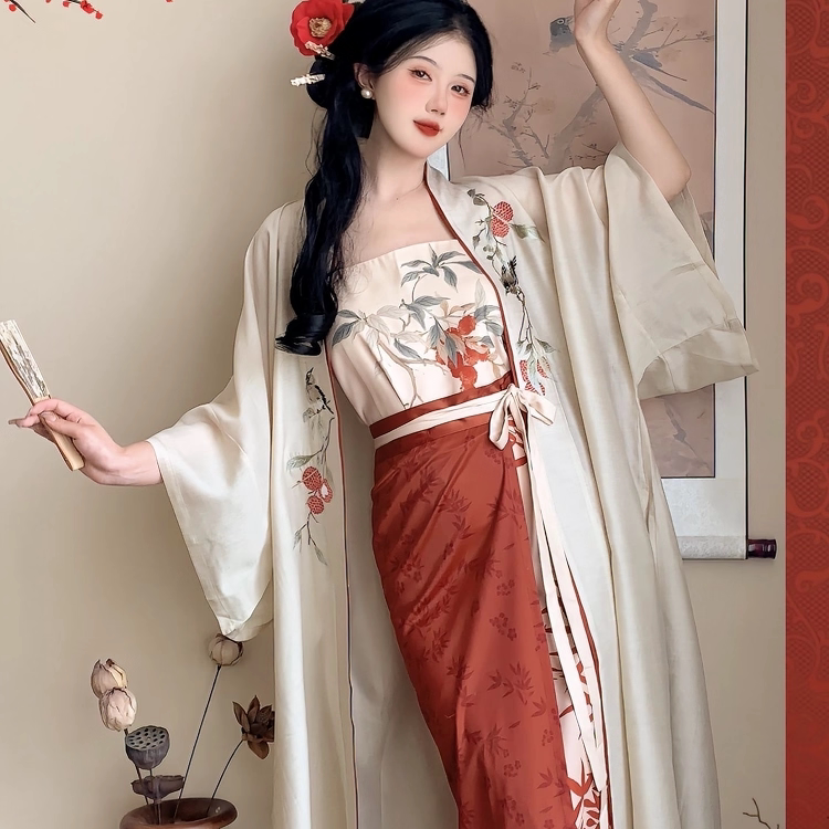花朝序荔香晚鹊原创宋制汉服长干寺长衫抹胸上衣女改良旋裙日常款