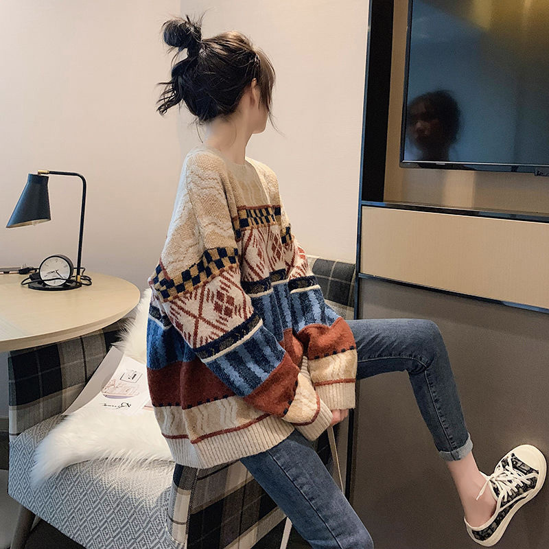 Spring and Autumn Plus-Size Petite Pullover Sweater for Women, Loose Fit, Outerwear, 2025 New Style, Large Size, Vintage Japanese-Style Knitted Top