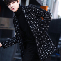 2019 autumn and winter new wool coat Korean version slim wool coat mens windbreaker medium long Ni zi thickened