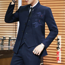 Wedding suit jacket mens Chinese style Tang dress embroidered suit Mens suit trendy handsome Korean version slim-fit tunic