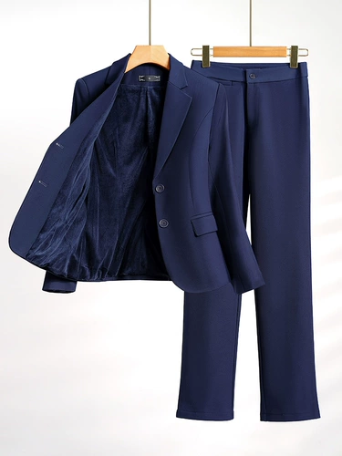 Флисовый классический костюм, демисезонный комплект, пиджак классического кроя, комбинезон, синяя куртка, увеличенная толщина