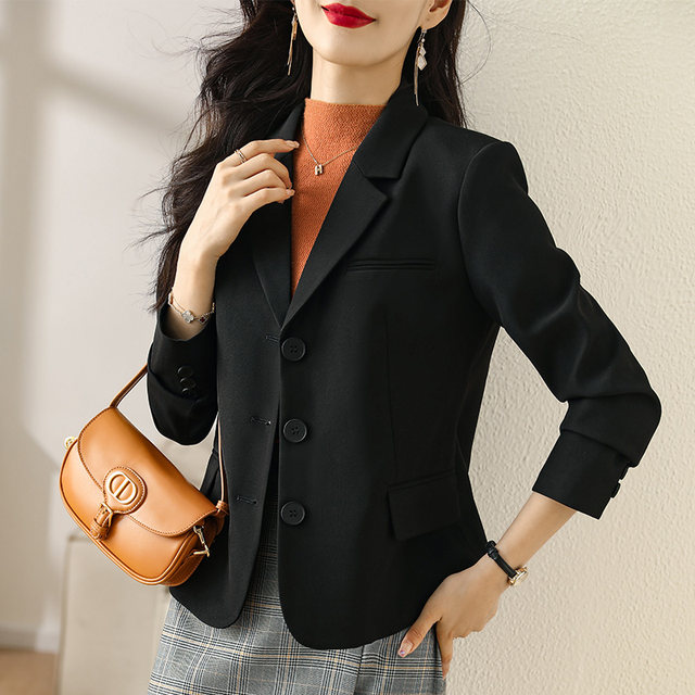 Black short suit jacket women's spring and autumn temperament 2022 new small casual small suit jacket early autumn