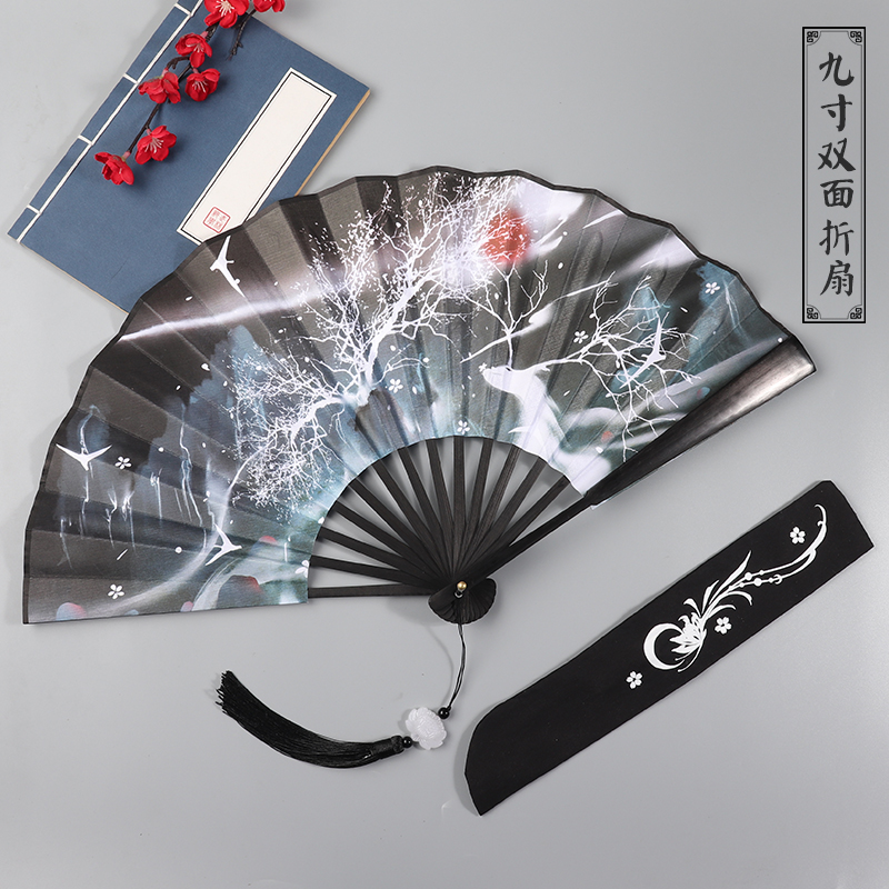 9-inch FOLDING FAN BIFACIAL RETRO STYLE FAN CHINESE SILK BAMBOO FAN MALE FAN CHINA WIND HANFU ACCESSORIES SUMMER FOLD STACK FAN SLEEVE
