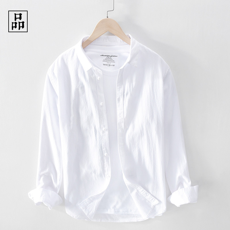 A Comfortable White Shirt! the World Is Quiet. Spring and Summer Pure Cotton Long-Sleeved Shirt, Vintage Shirt